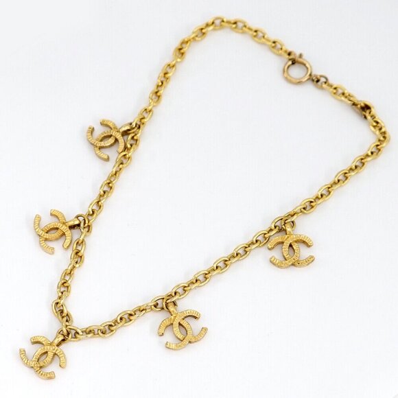 CHANEL CC Logos 5 Charm Necklace 16" Gold Tone Auth - Picture 4 of 7